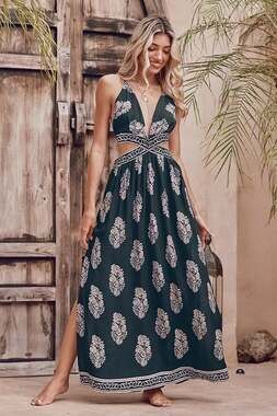 Ethnic Plunging Cutout Maxi Dress